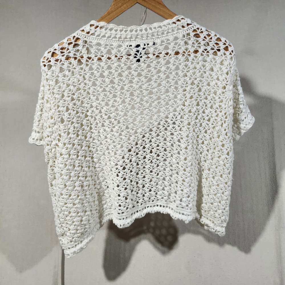 Denim 24/7 Womens 2X White Crochet Open Front Shrug Bolero Short Sleeve Cardigan - Picture 6 of 8